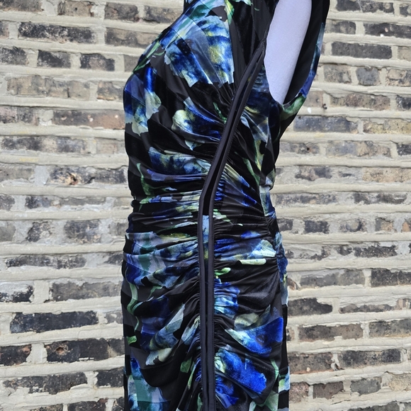 Ramy Brook One Shoulder Black and Blue Floral Dress - Picture 6 of 8